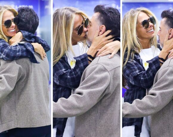 Adriane Galisteu dá beijo no esposo no saguão de aeroporto