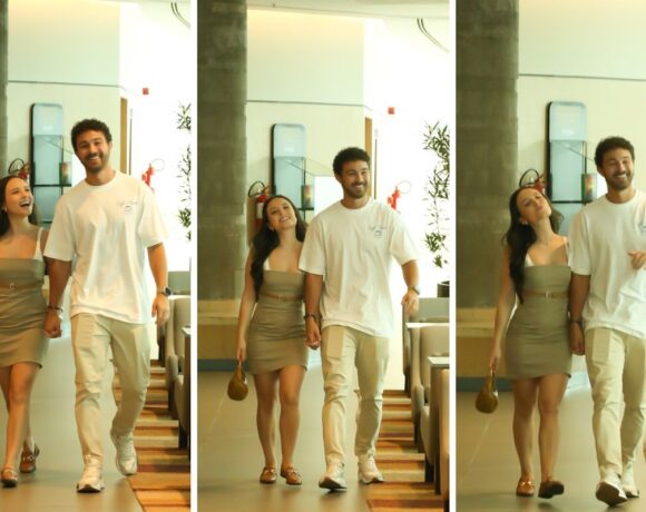 Larissa Manoela e André Luiz Frambach passeiam de mãos dadas em shopping